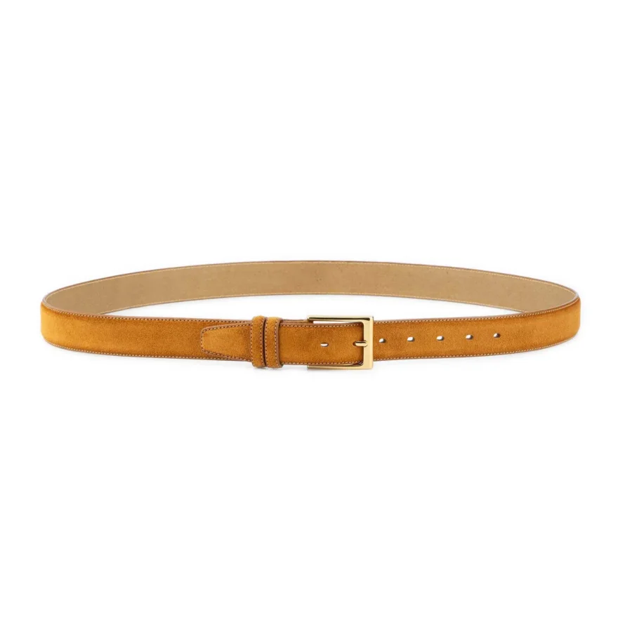 Buy Camel Suede Belt With Gold Buckle - LeatherBeltsOnline.com