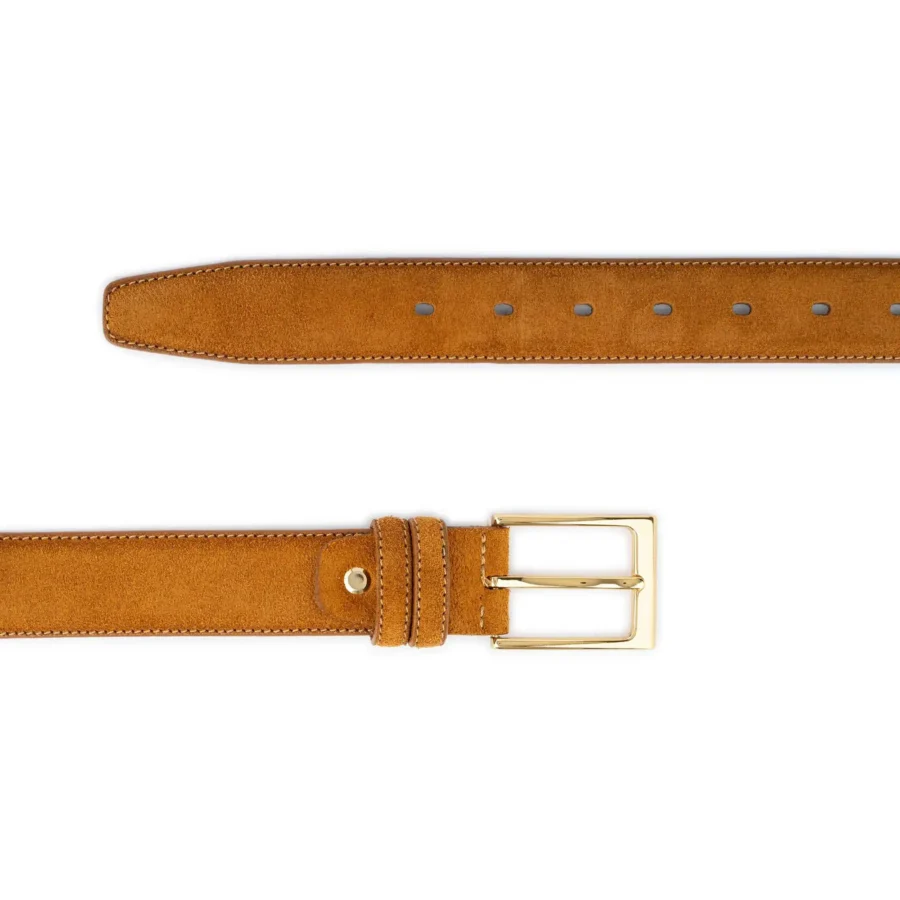 Buy Camel Suede Belt With Gold Buckle - LeatherBeltsOnline.com
