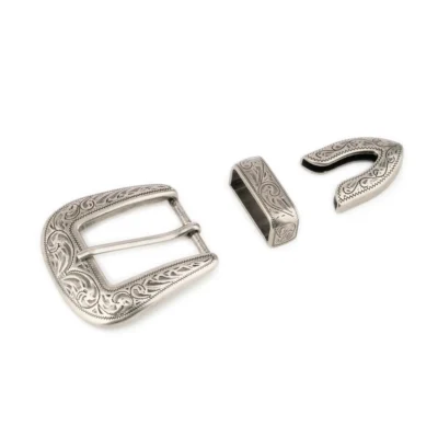 cowboy belt buckle 3 piece set engraved antique silver metal 1 BWE102 171025