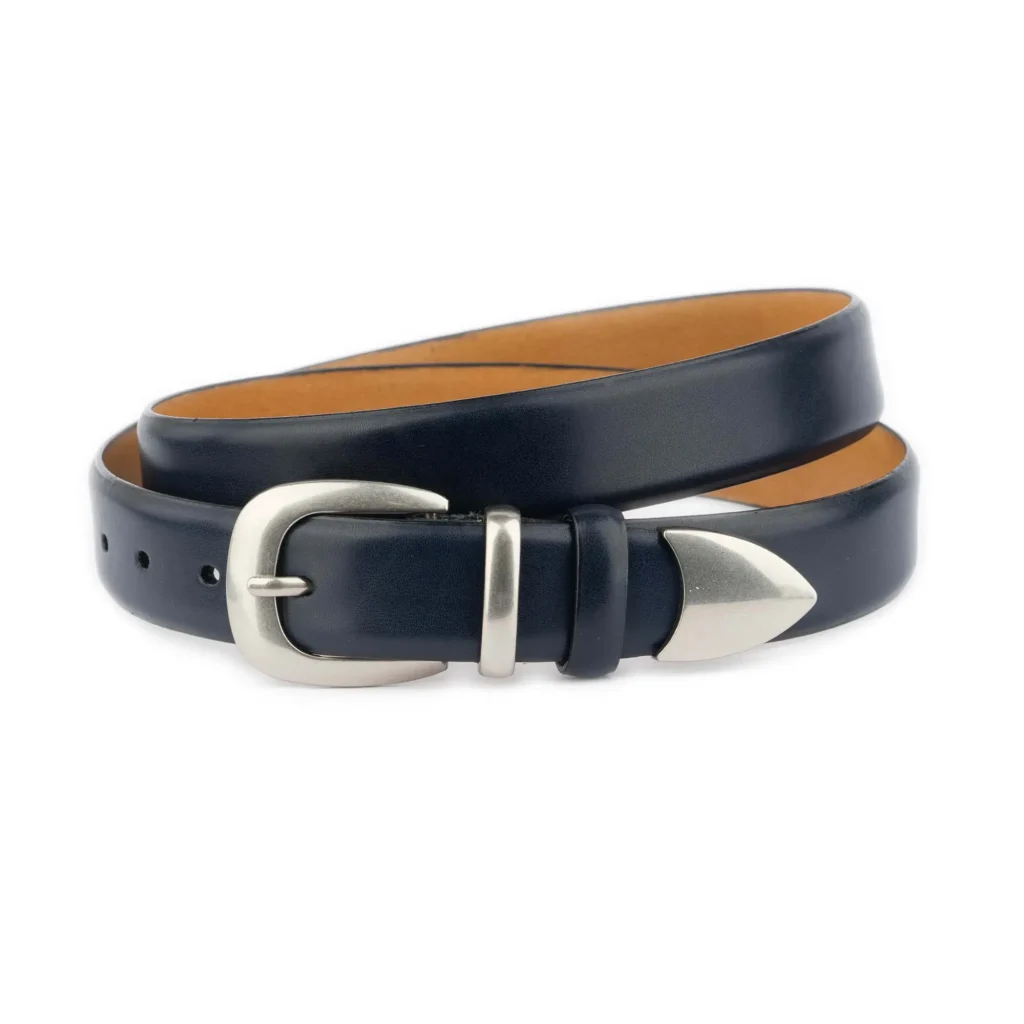 Buy Dark Blue Western Belt With 3 Piece Silver Buckle  display picture 2