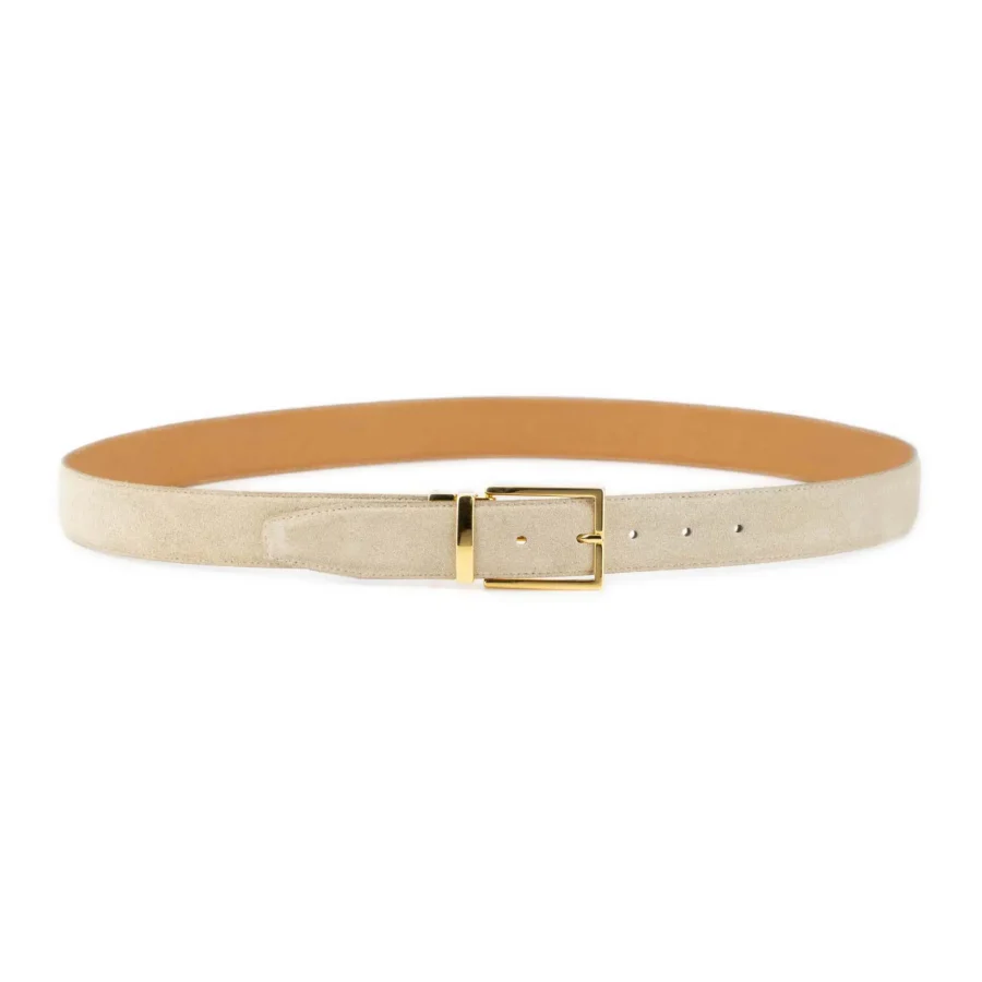 mens beige suede belt with gold buckle 2