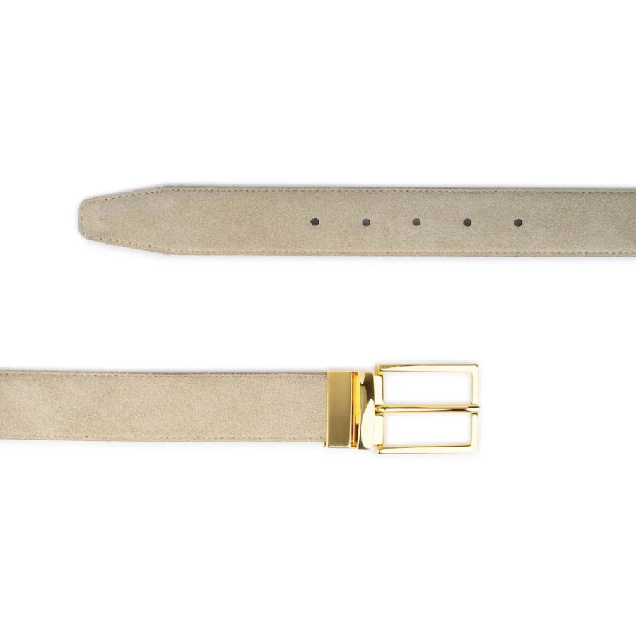 mens beige suede belt with gold buckle 3