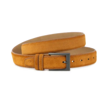mens camel suede belt with gray satin metal buckle 1 CAMLSU 108