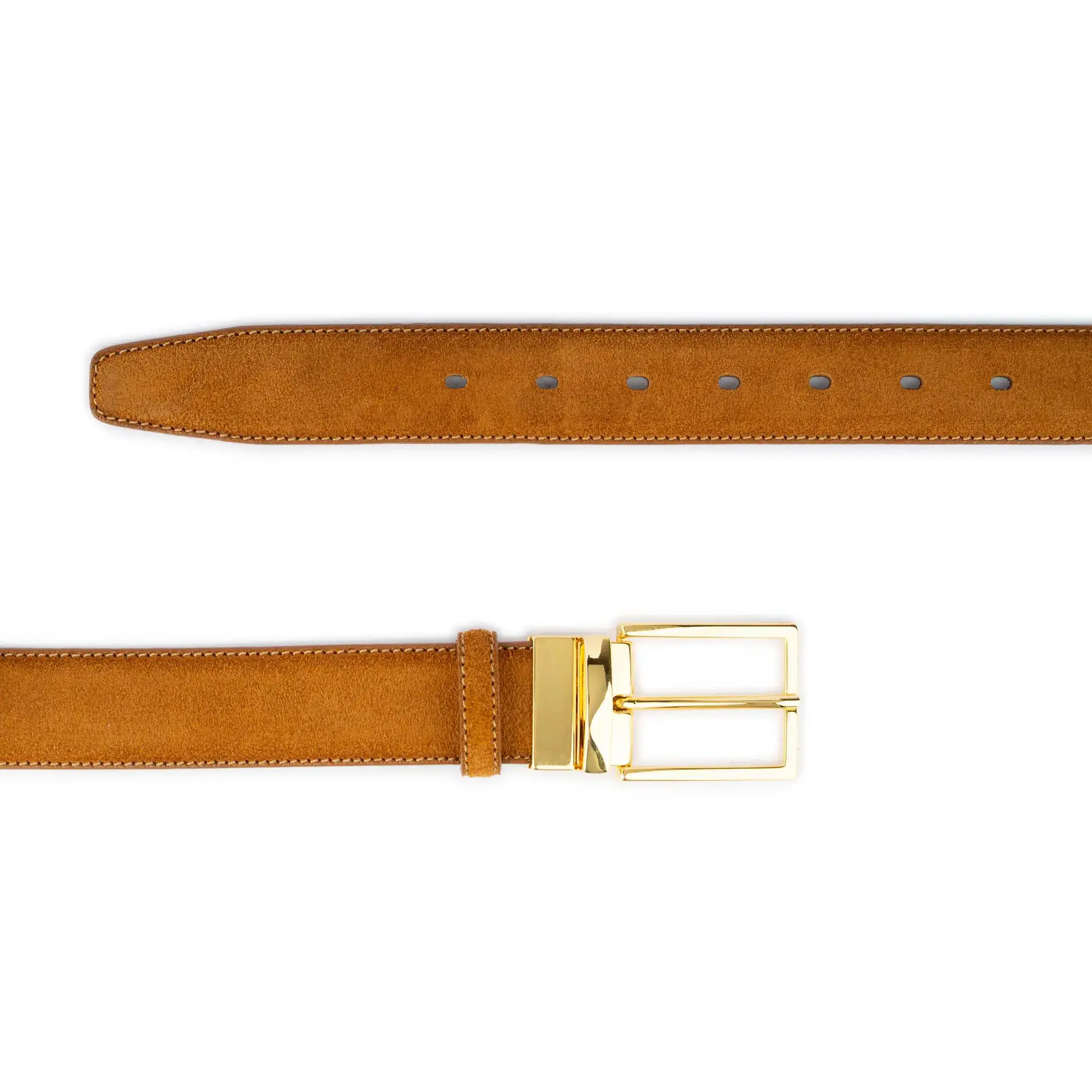 mens camel suede belt with italian gold buckle 3