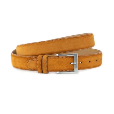 mens camel suede belt with shiny nickel buckle 1 CAMLSU 110