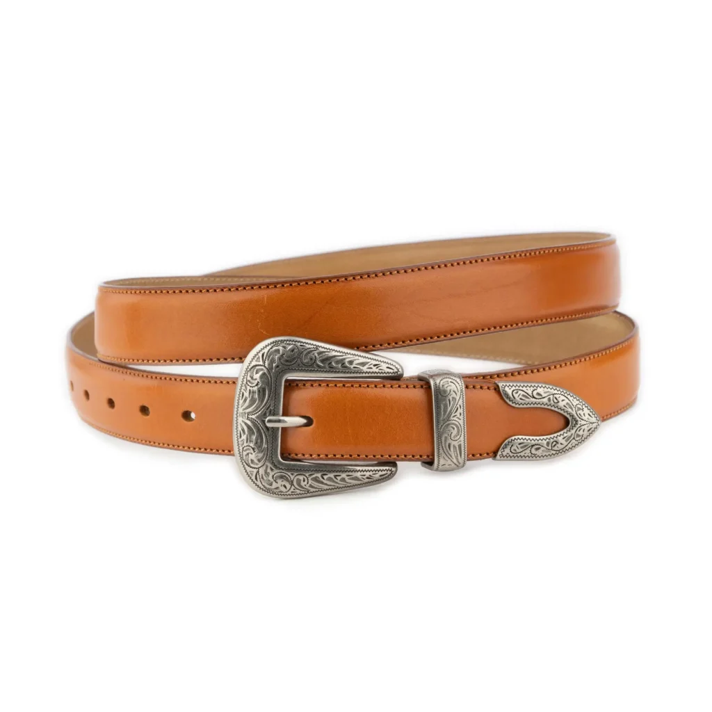 Buy Tan Western Belt With Silver Buckle Loop And Metal Tip