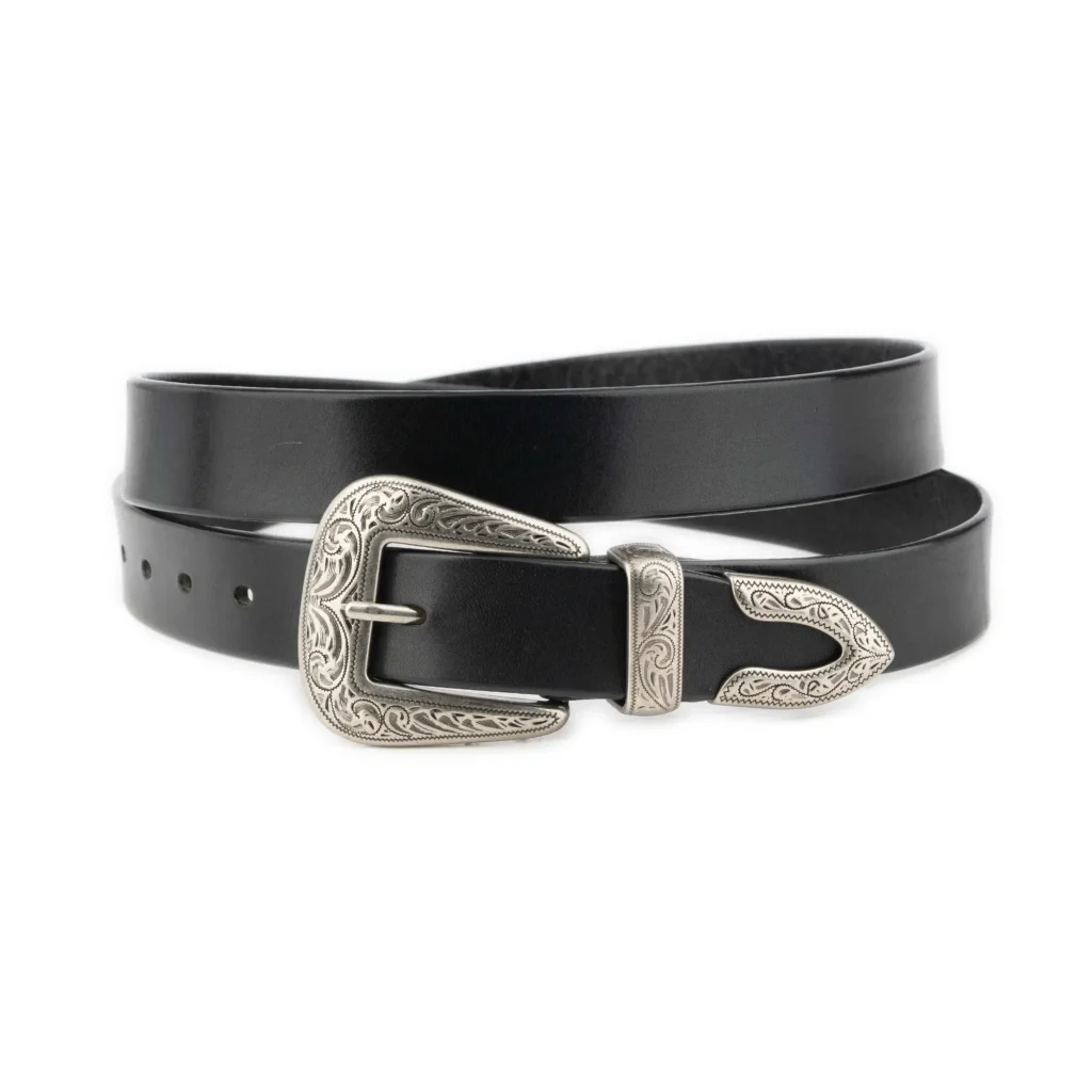 western belt with silver buckle black full grain leather 1 WB110 171025