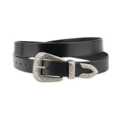 western belt with silver buckle black full grain leather 1 WB110 171025