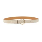 Buy Womens Beige Suede Belt With Gold Round Buckle  display picture 1