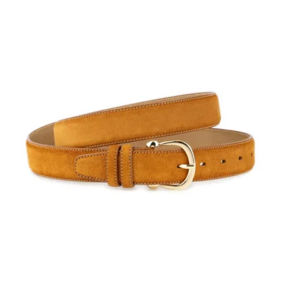 womens camel suede belt with gold horseshoe buckle 1 CAMLSU 111