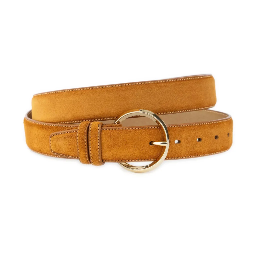 Buy Womens Camel Suede Belt - Round Buckle  display picture 1