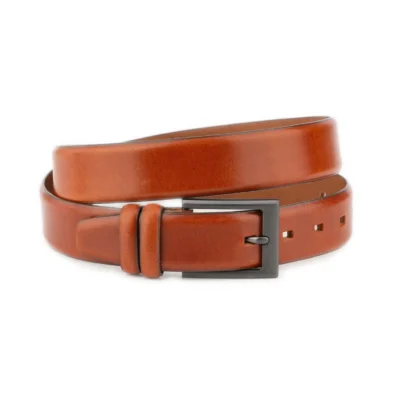 cognac leather belt with dark gray metal buckle 1 101 COGN 3570 AML