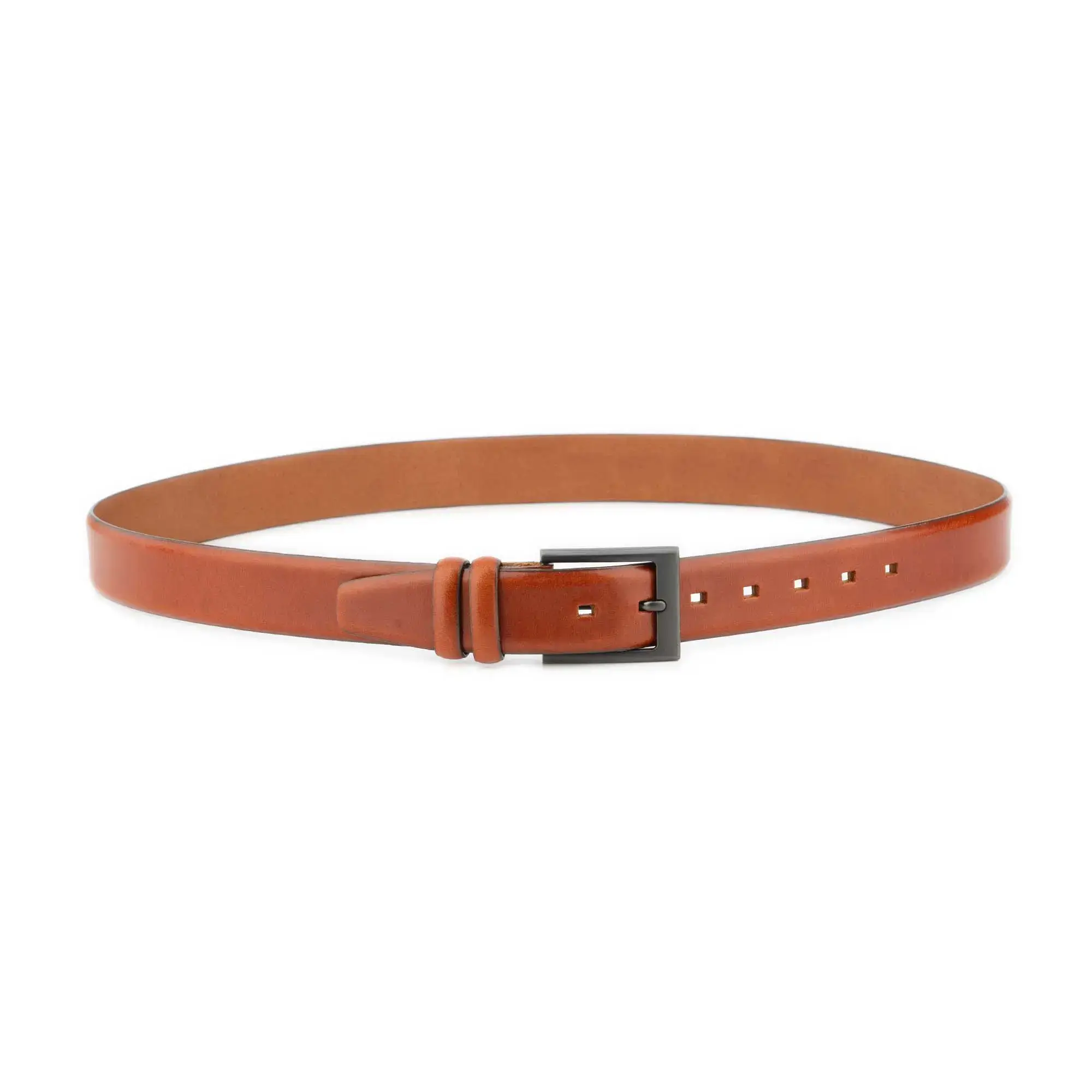 cognac leather belt with dark gray metal buckle 2