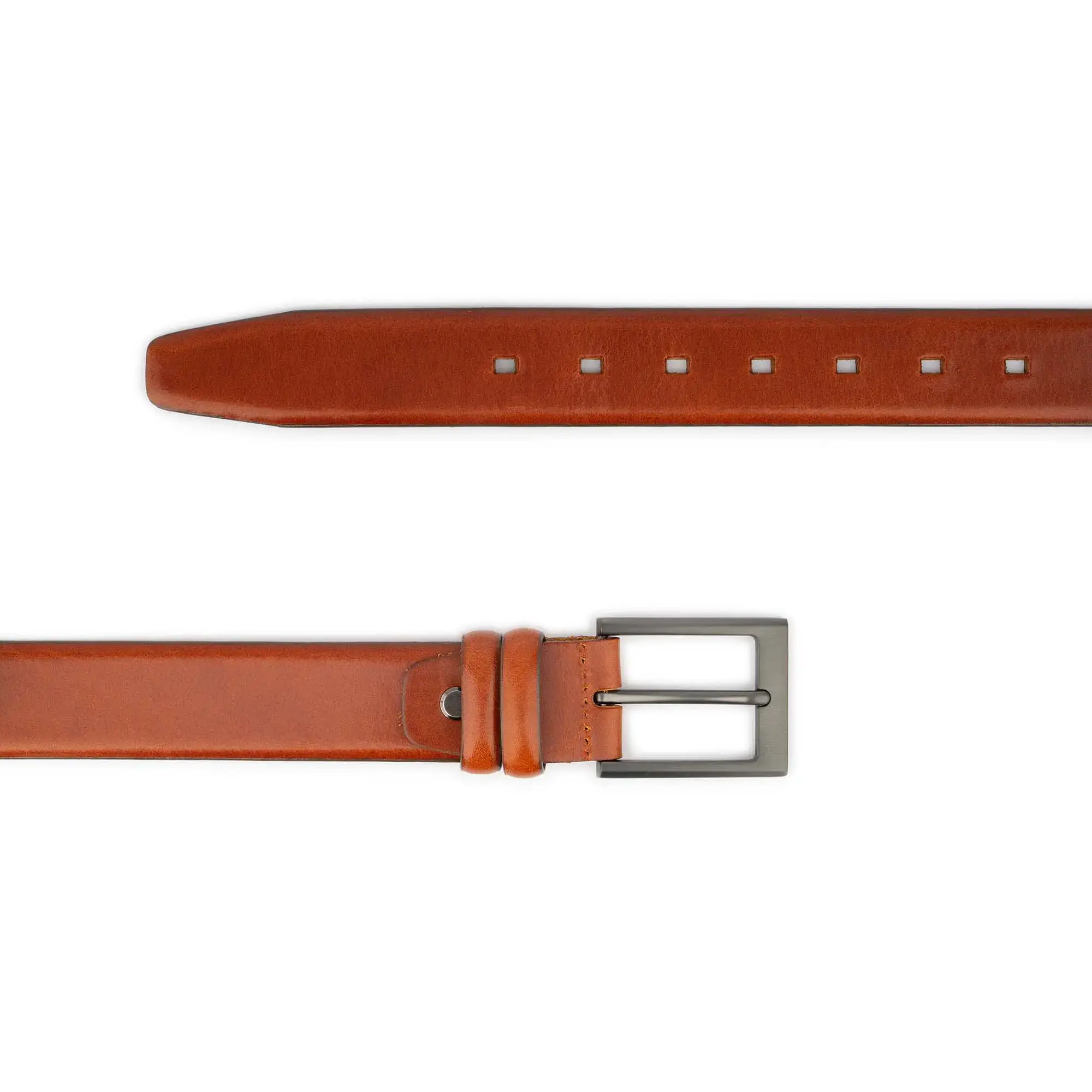 cognac leather belt with dark gray metal buckle 3
