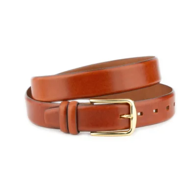 mens cognac dress belt with gold buckle 1 104 COGN 3570 AML