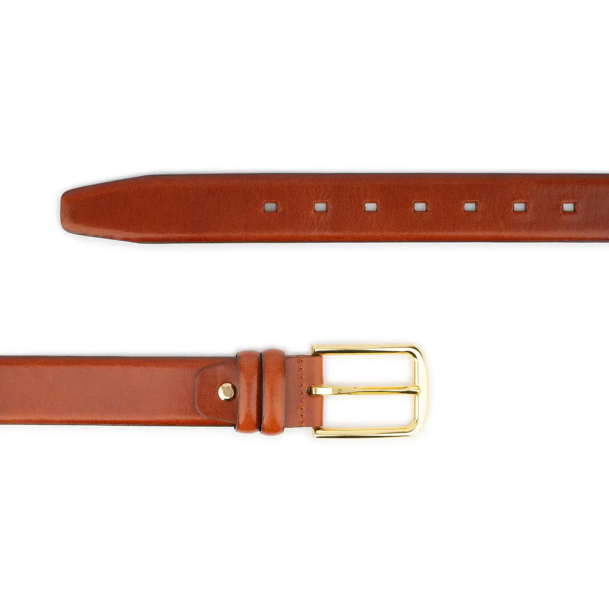 mens cognac dress belt with gold buckle 3