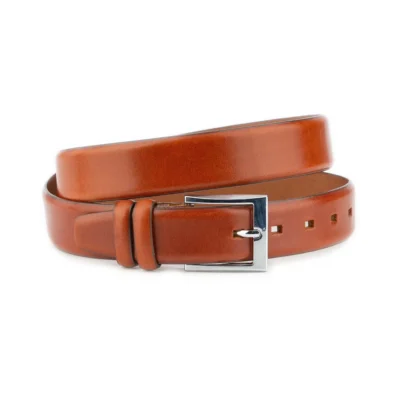 mens cognac dress belt with square buckle 1 105 COGN 3570 AML