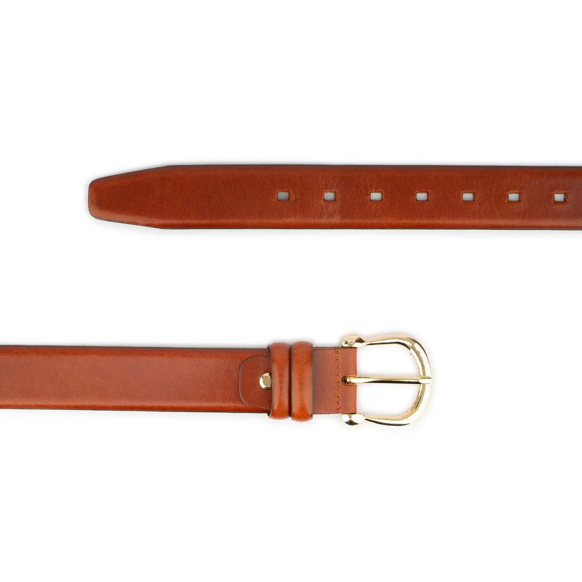 womens cognac belt with gold horseshoe buckle 3