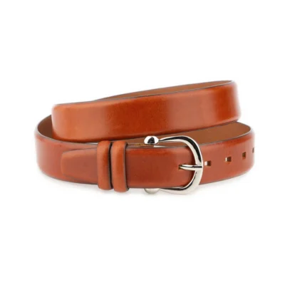 womens cognac leather belt with silver horseshoe buckle 1 108 COGN 3570 AML