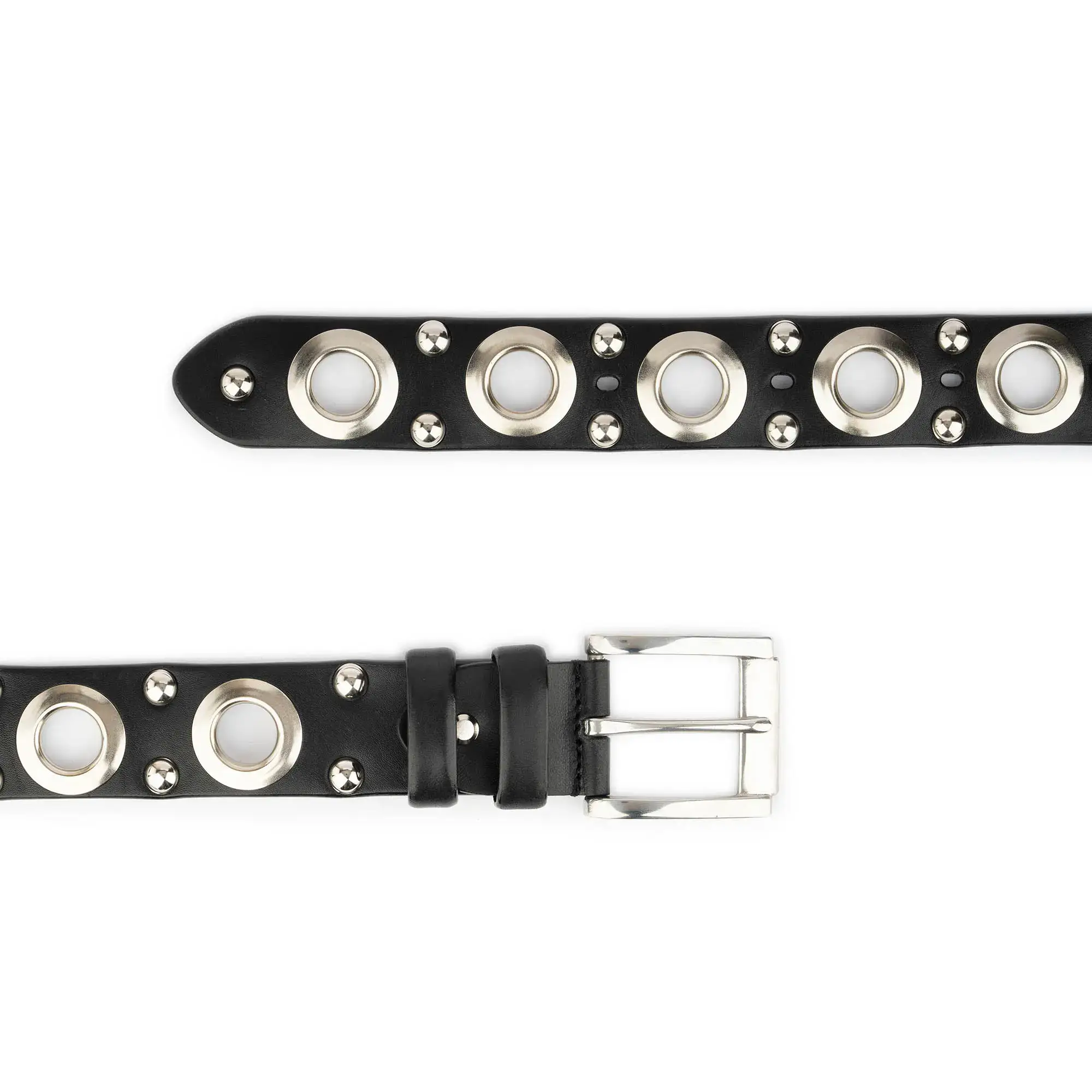 Black Studded Grommet Belt With Stainless Steel Buckle 4