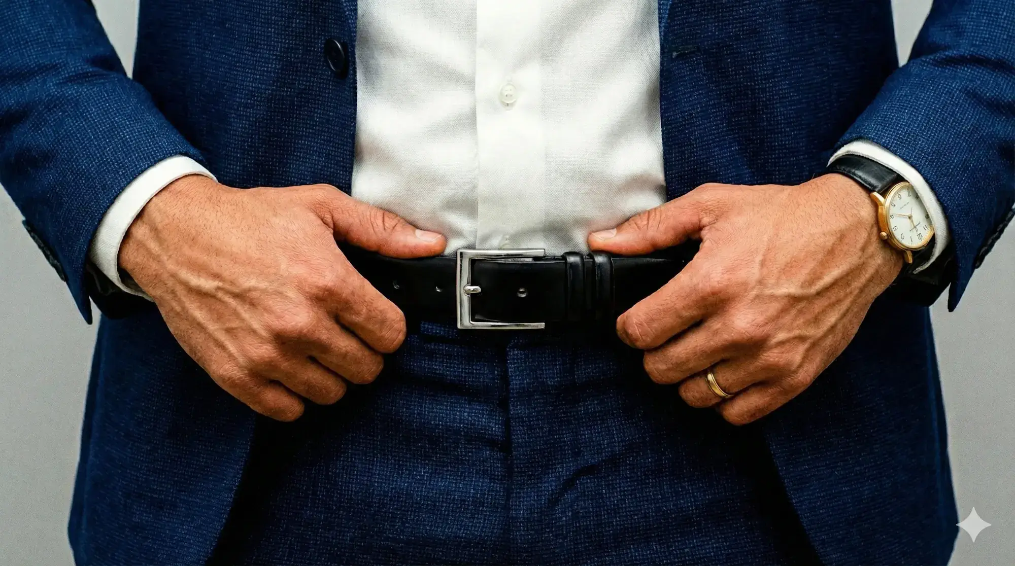 Mens Black Belt With Square Nickel Buckle 101125 3501 AML 14 on man