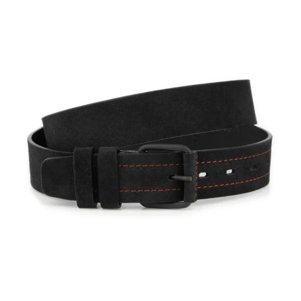 Wide Black Suede Belt For Men With Red Stitching 1 SUEBLA 40 REDSTIT COVBL
