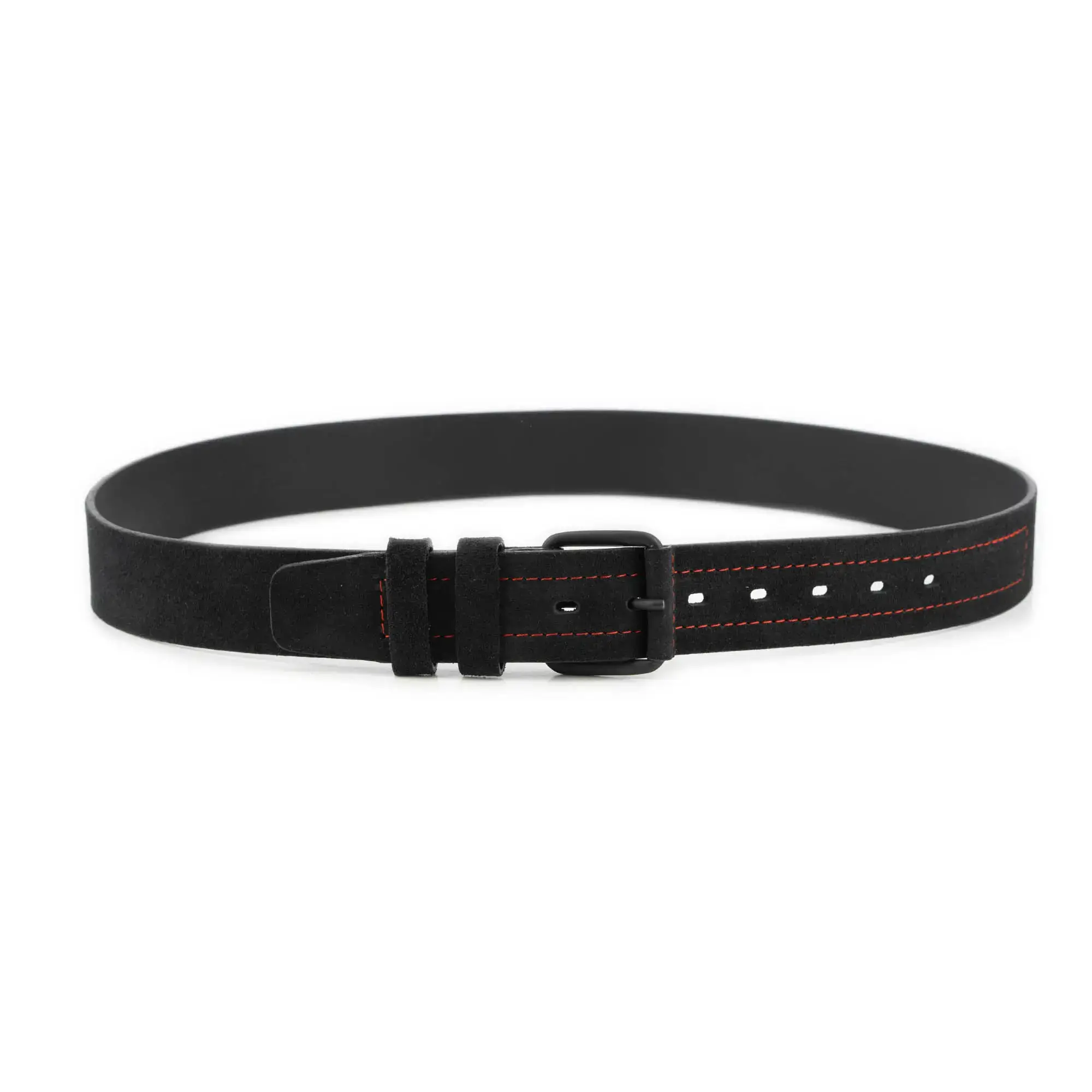 Wide Black Suede Belt For Men With Red Stitching 2