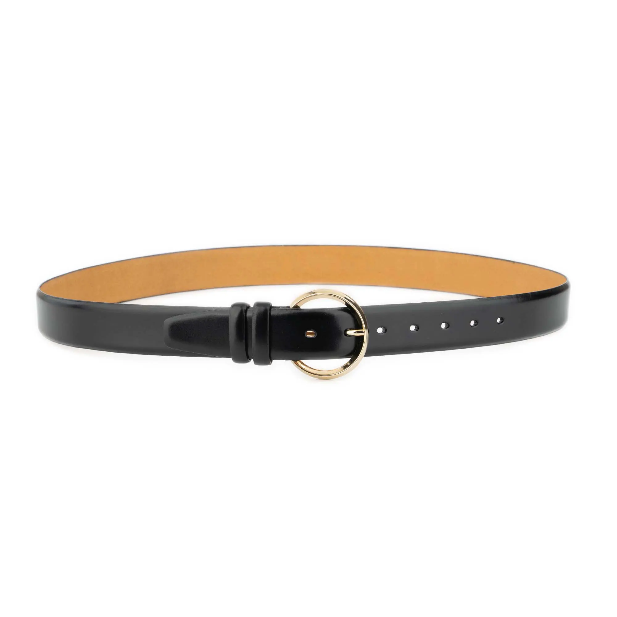 womens black belt with round gold buckle 2