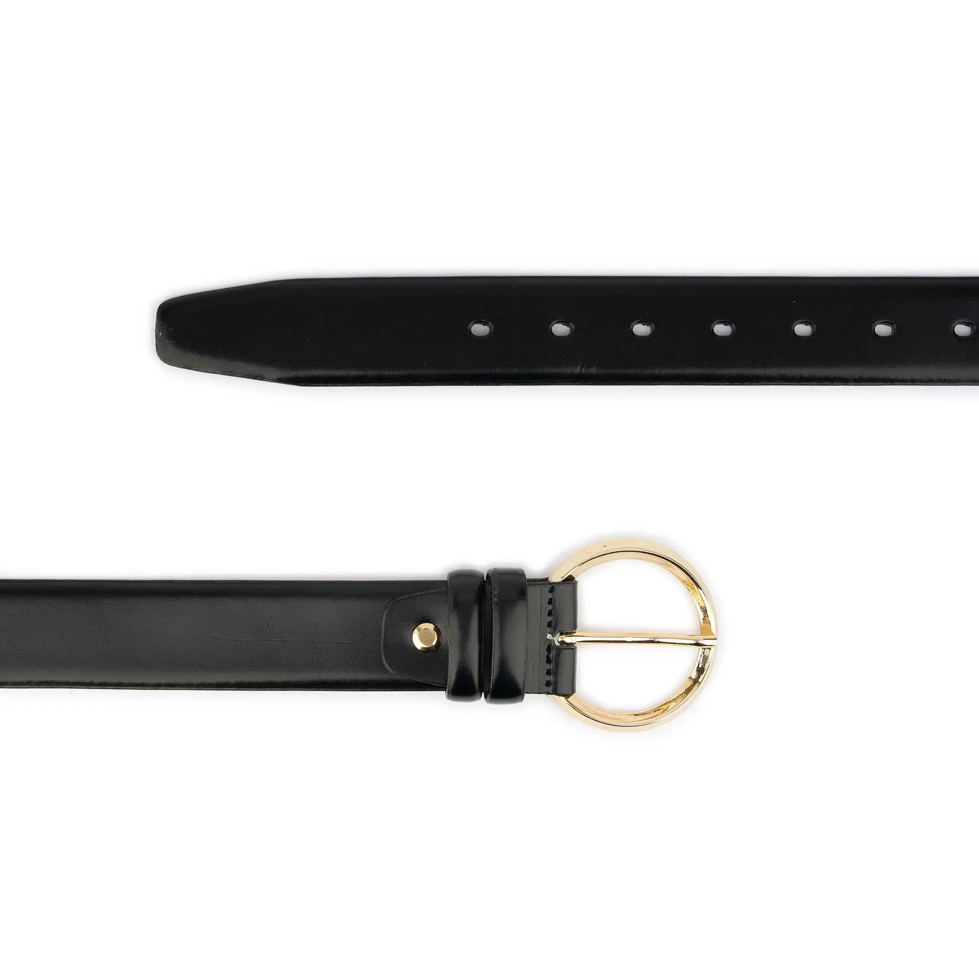 womens black belt with round gold buckle 3
