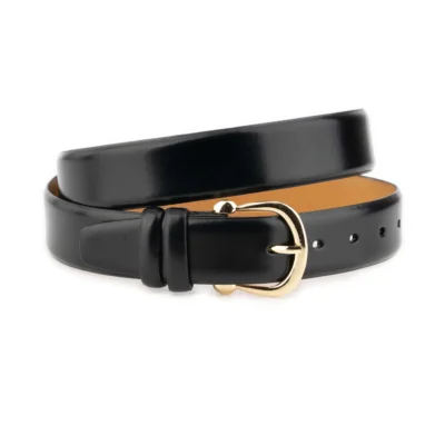 womens black dress belt with gold horseshoe buckle 1 101125 3501 AML 17