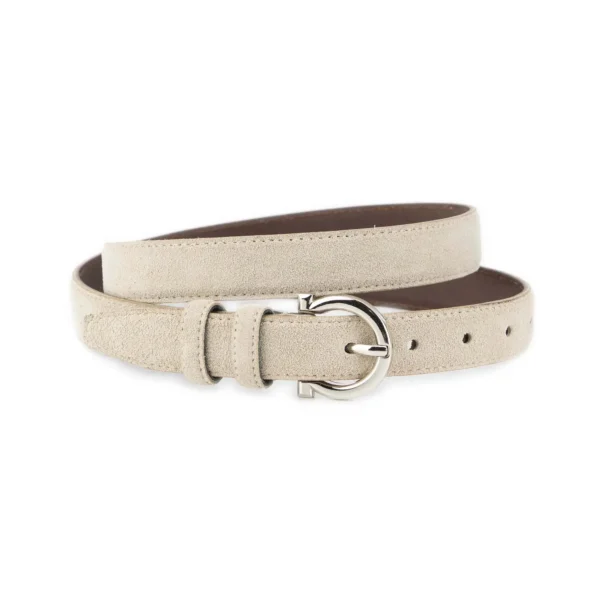 Beige Suede Belt 1 Inch Width with Horseshoe Nickel Buckle 1 SUET 25 HORSH BEIGE KASV