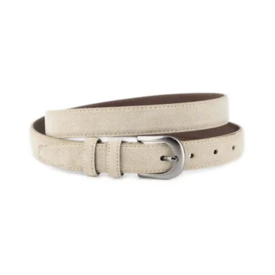 Beige Suede Belt 1 Inch Width with Rounded Dark Silver Buckle 1 SUET 25 BEIGE KASV BASI