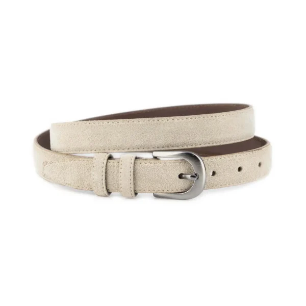 Beige Suede Belt 1 Inch Width with Rounded Dark Silver Buckle 1 SUET 25 BEIGE KASV BASI