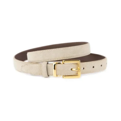 Beige Suede Belt 1 Inch Width with Square Gold Buckle 1 SUET 25 MAGSQGOLD BEIGE KASV