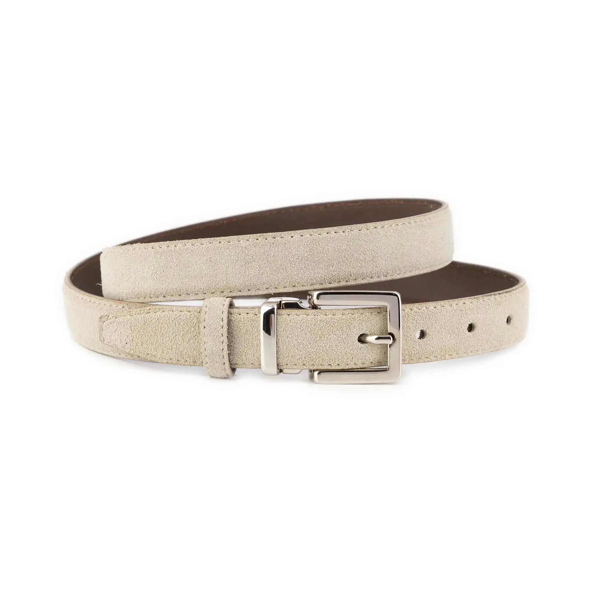 Beige Suede Belt 1 Inch Width with Square Nickel Buckle 1 SUET 25 MAGSQSILV BEIGE KASV