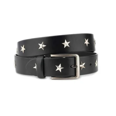 Black Leather Belt with Silver Star Studs 1 STARSILV 40 FULGR AML4011