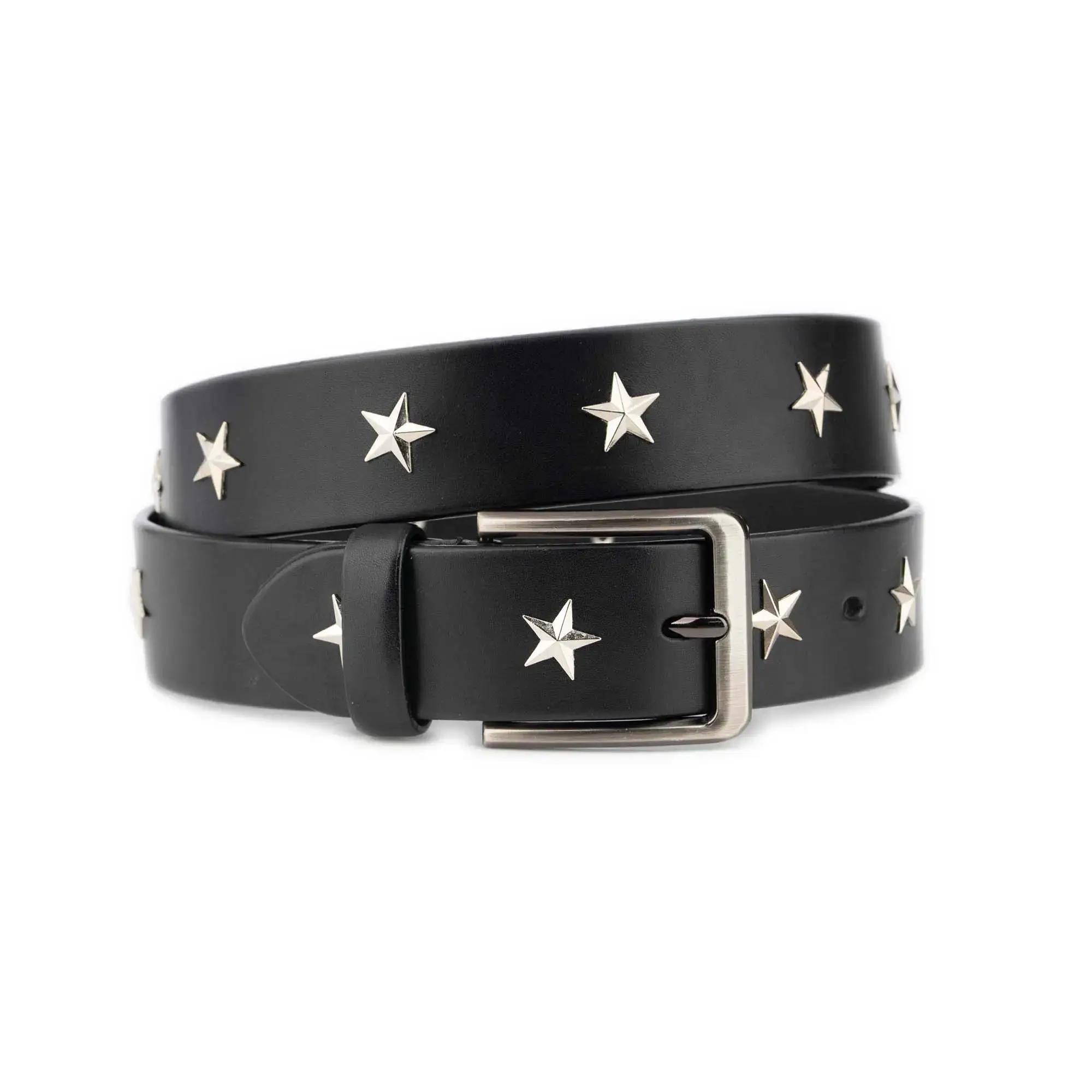 Black Leather Belt with Silver Star Studs 1 STARSILV 40 FULGR AML4011