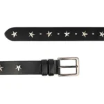 Black Leather Belt with Silver Star Studs | Shop Now display picture 1