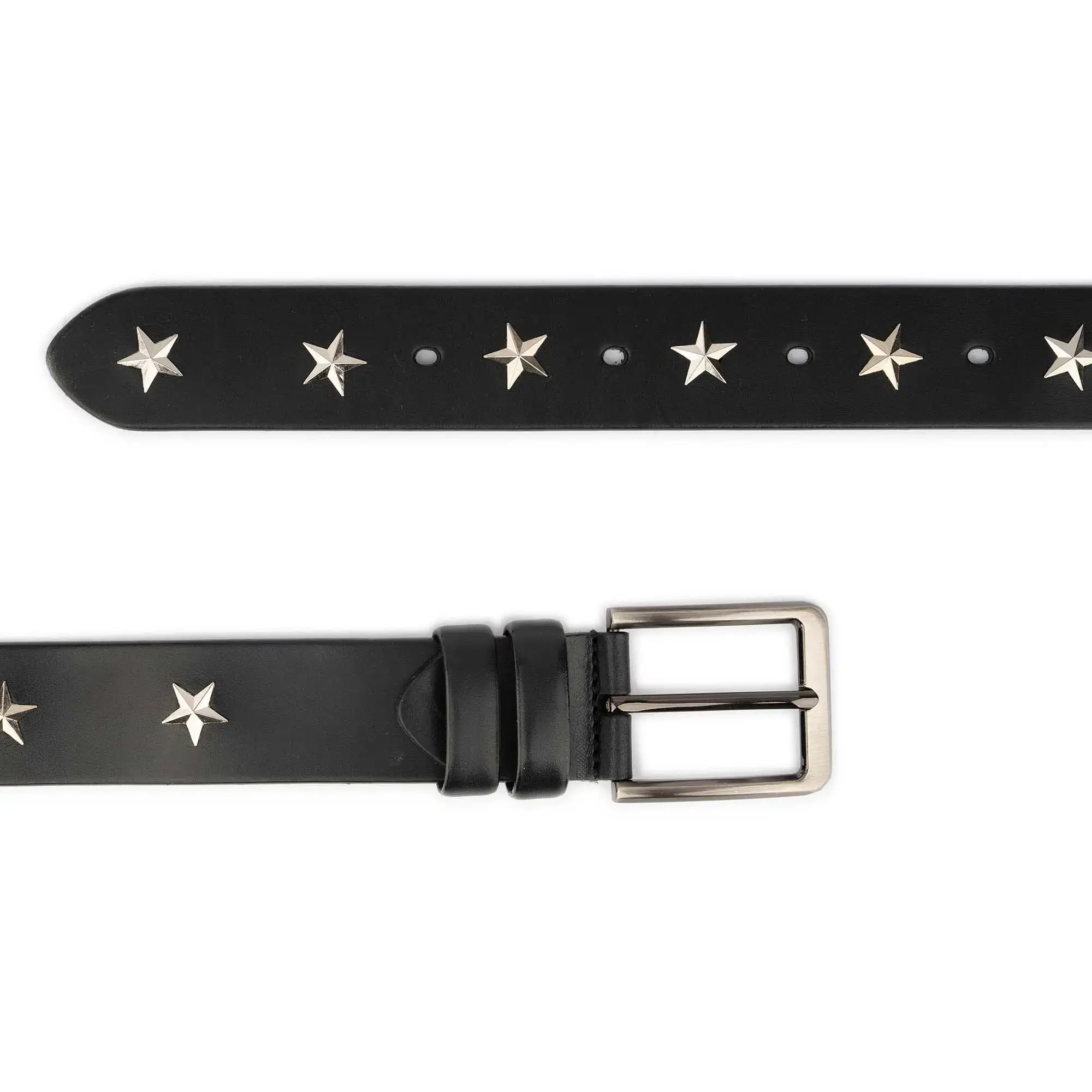 Black Leather Belt with Silver Star Studs 3