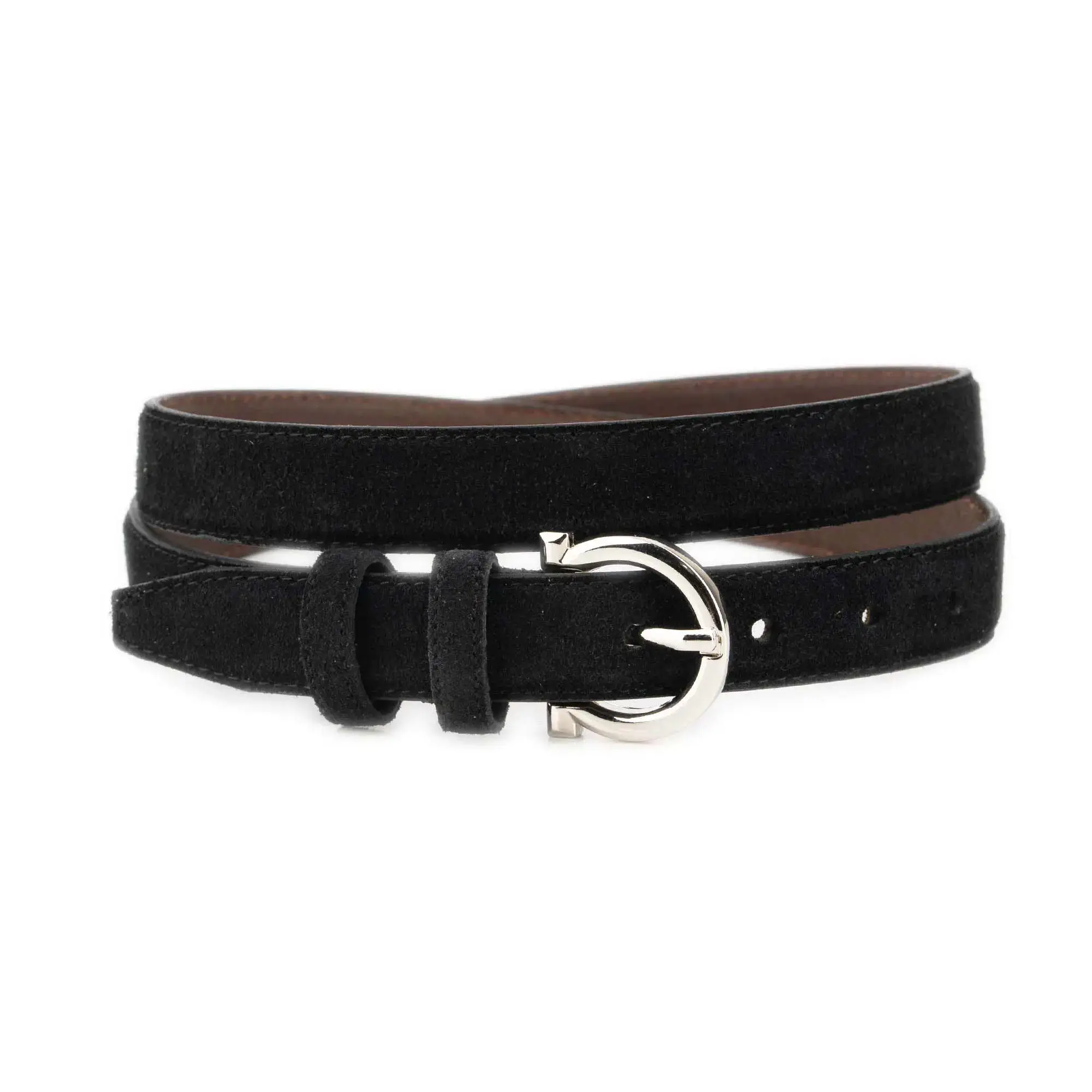 Black Suede Belt 1 Inch Width with Horseshoe Nickel Buckle 1 SUET 25 HORSH BLACK KASV