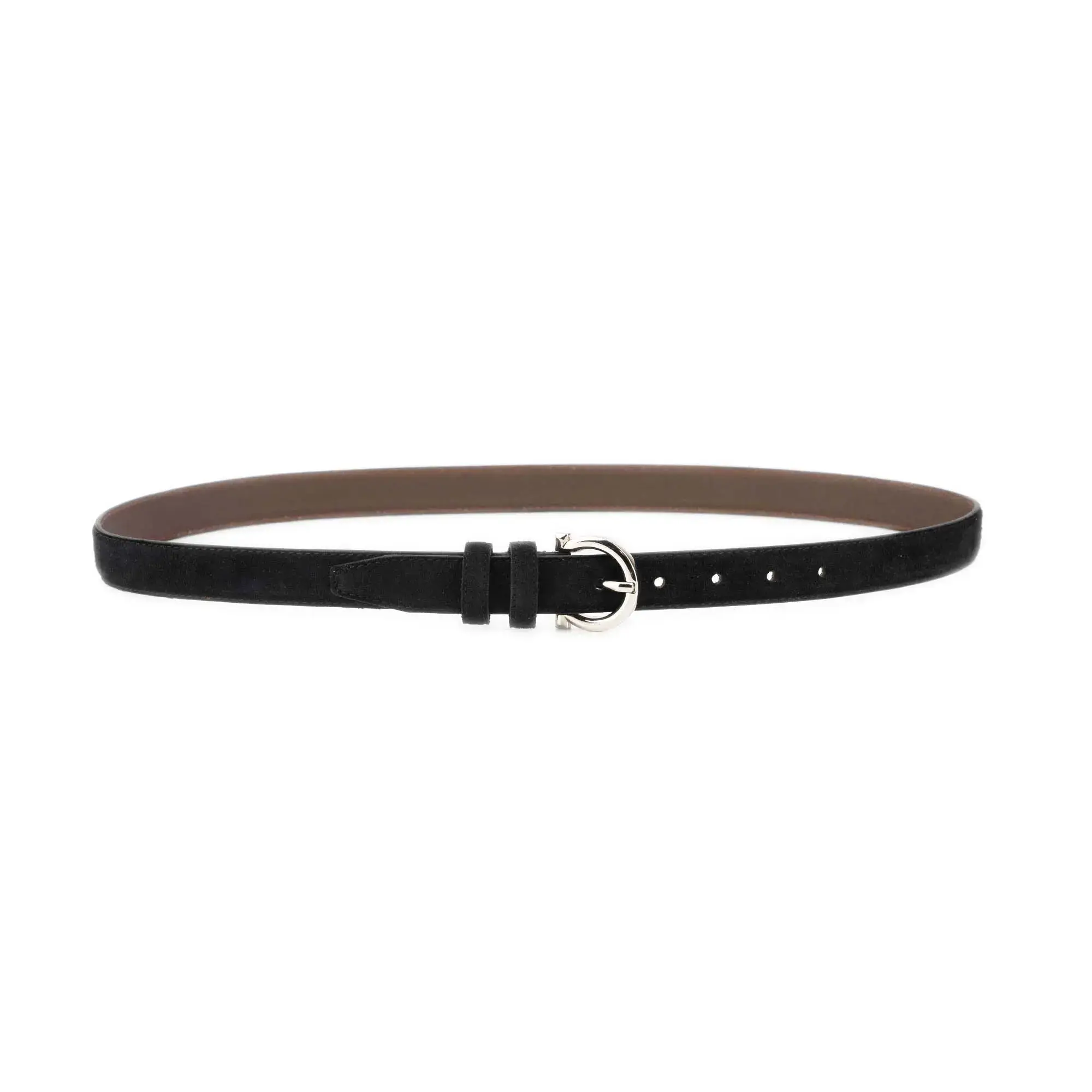 Black Suede Belt 1 Inch Width with Horseshoe Nickel Buckle 2