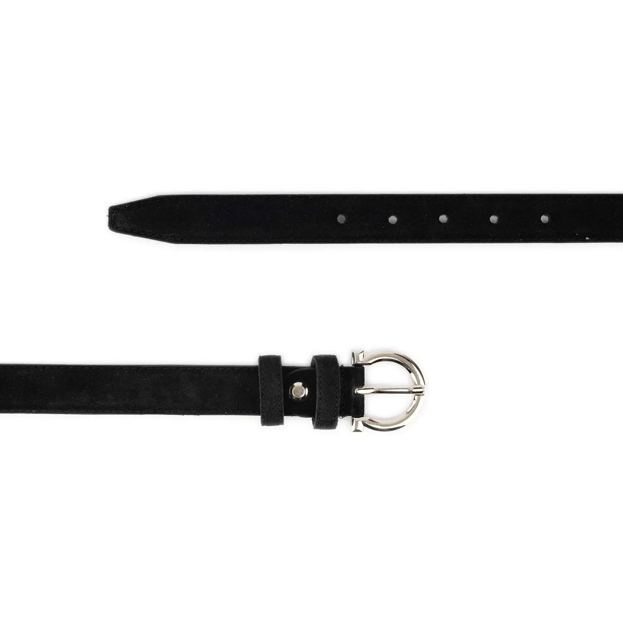 Black Suede Belt 1 Inch Width with Horseshoe Nickel Buckle 3