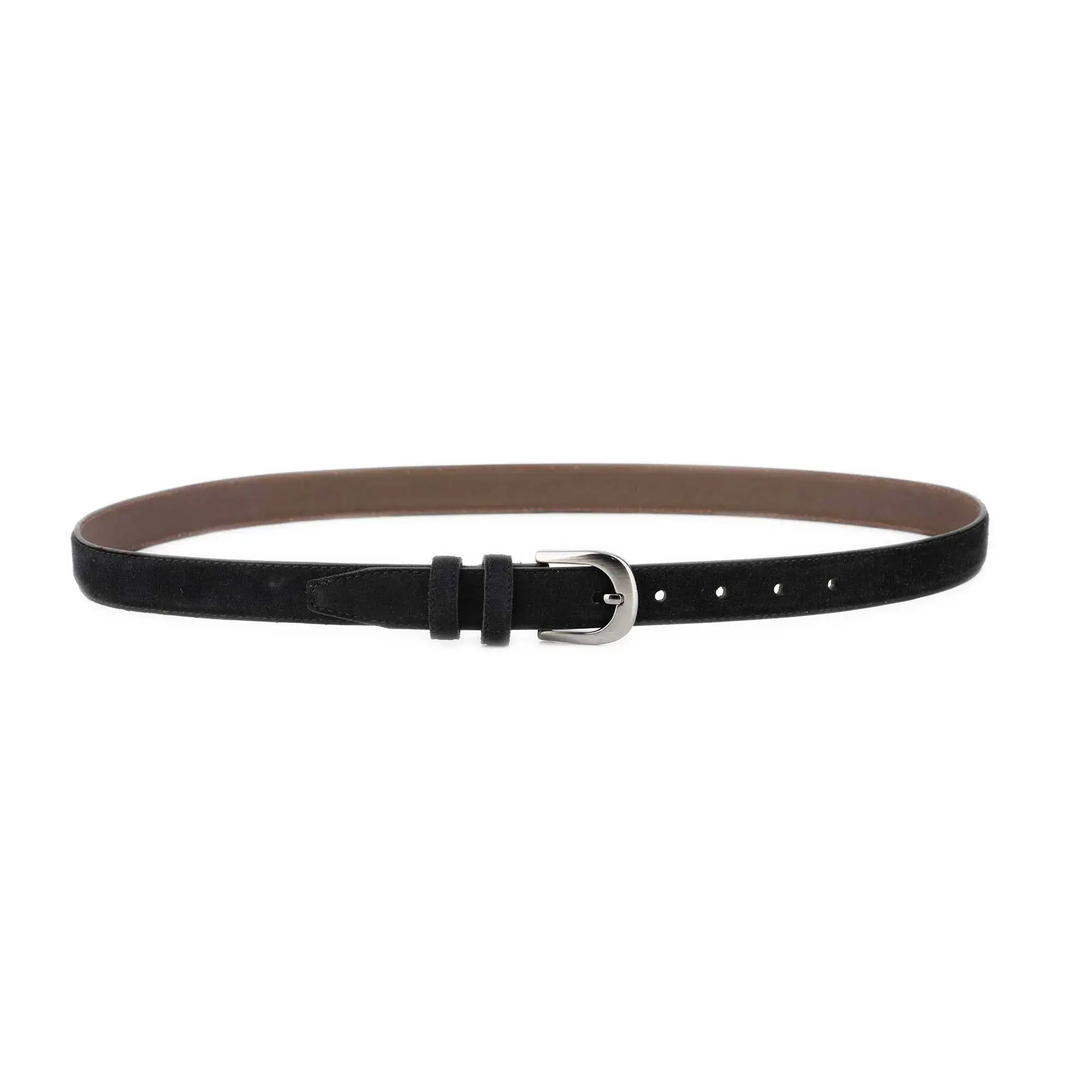 Black Suede Belt 1 Inch Width with Rounded Dark Silver Buckle 2