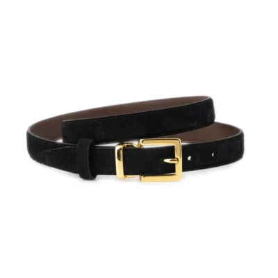 Black Suede Belt 1 Inch Width with Square Gold Buckle 1 SUET 25 MAGSQGOLD BLACK KASV