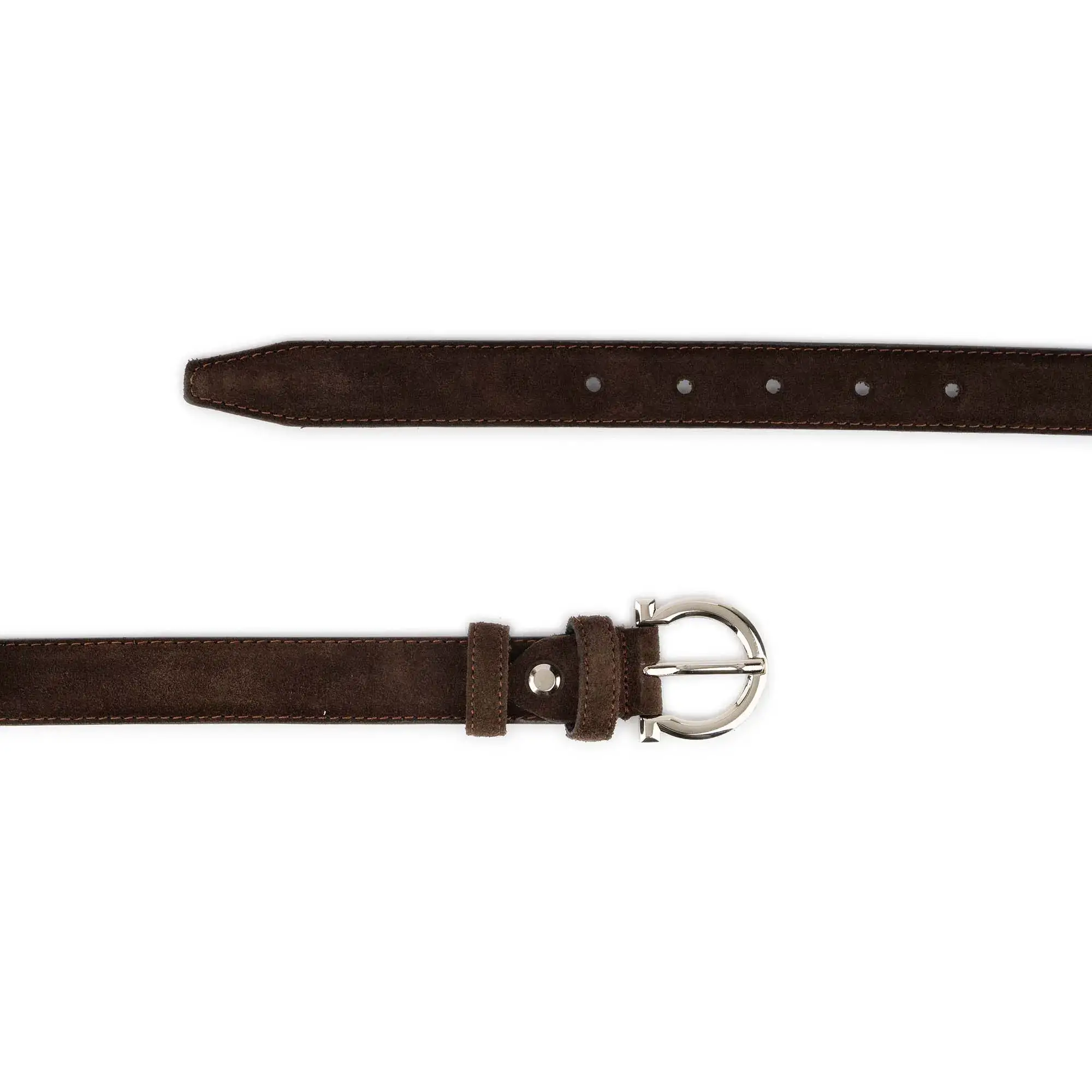 Brown Suede Belt 1 Inch Width with Horseshoe Nickel Buckle 3