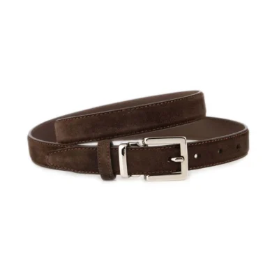 Brown Suede Belt 1 Inch Width with Square Nickel Buckle 1 SUET 25 MAGSQSILV BROWN KASV