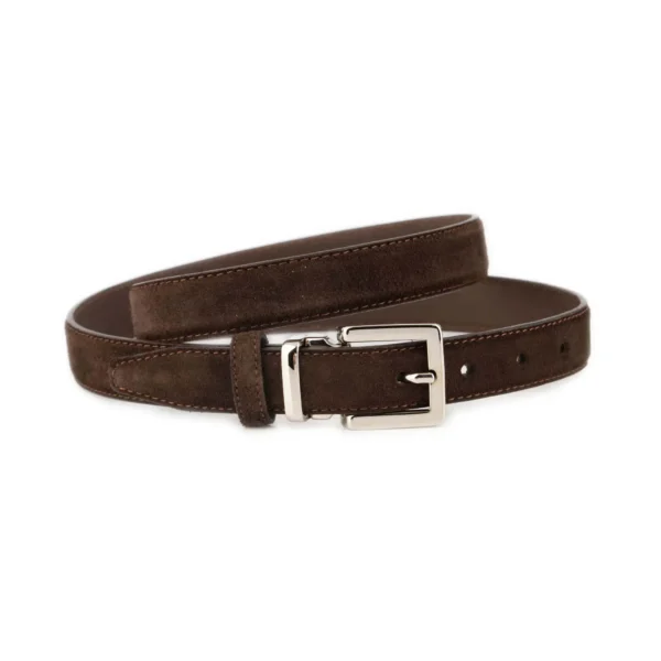 Brown Suede Belt 1 Inch Width with Square Nickel Buckle 1 SUET 25 MAGSQSILV BROWN KASV