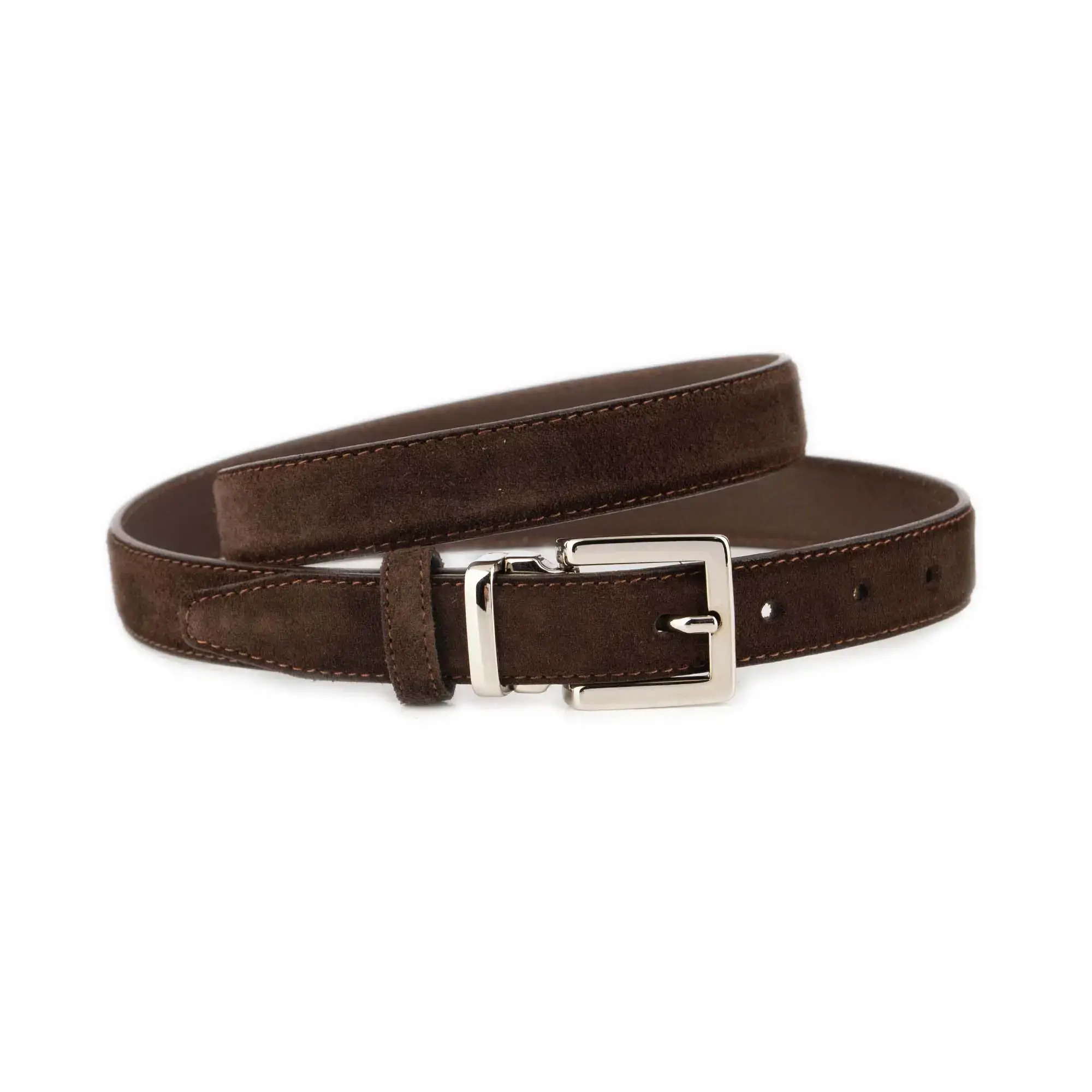 Brown Suede Belt 1 Inch Width with Square Nickel Buckle 1 SUET 25 MAGSQSILV BROWN KASV