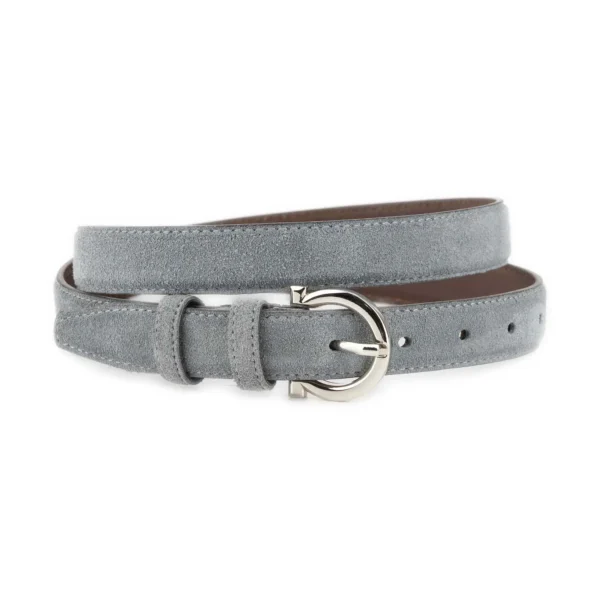 Gray Suede Belt 1 Inch Width with Horseshoe Nickel Buckle 1 SUET 25 HORSH GRAY KASV