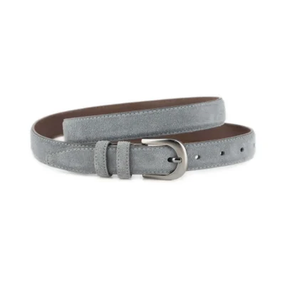 Gray Suede Belt 1 Inch Width with Rounded Dark Silver Buckle 1 SUET 25 GRAY KASV BASI